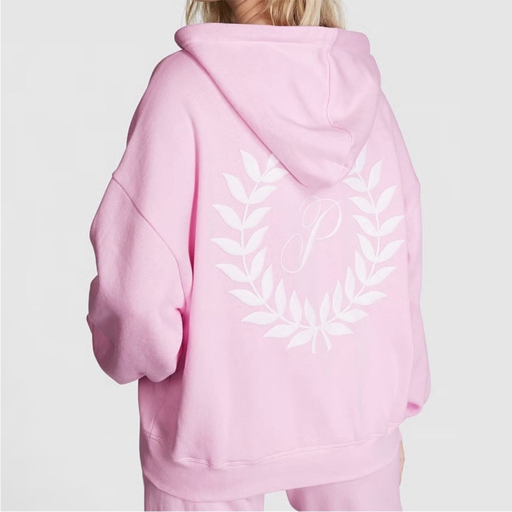 Victoria's Secret Pink ivy fleece full zip hoodie pink white logo sweatshirt - Picture 4 of 5